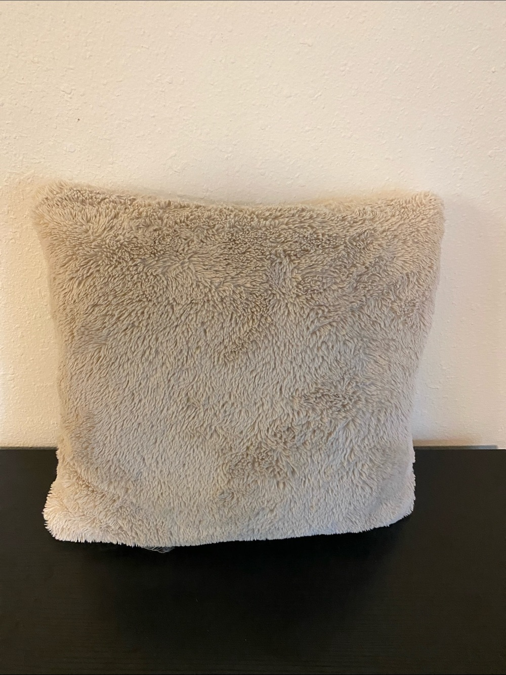 Plush Faux Fur Decorative Pillow - Light Beige